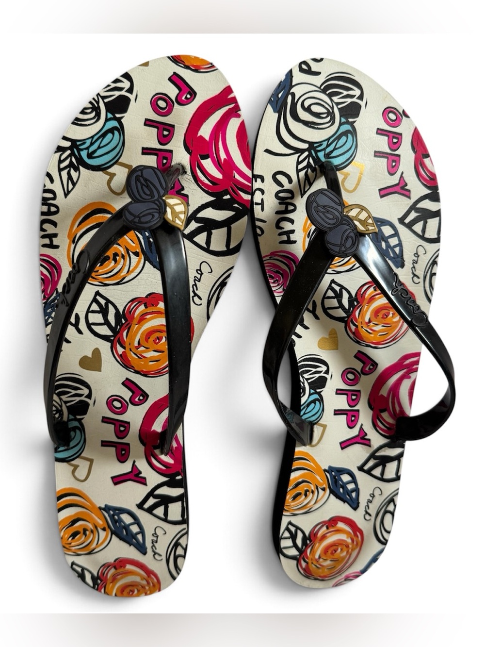 Coach Poppy Kasey Scribble Jelly Flip Flops Sandals 11 Floral Graffiti